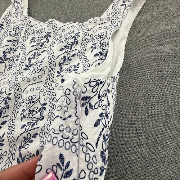 LOFT Dress Floral Lined Sleeveless Square Neck Viscose Zipper Cutout Back Blue & - Picture 12 of 15